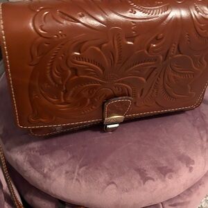 Patricia Nash Brown Tooled Leather Crossbody Bag